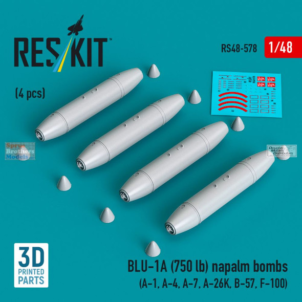 RESRS480578 1:48 ResKit BLU-1A (750lb) Napalm Bomb Set