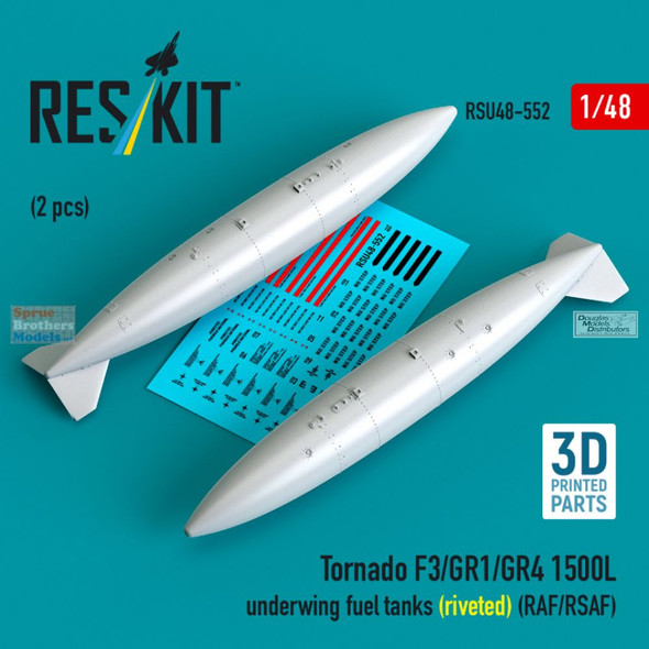 RESRSU480552U 1:48 ResKit Tornado F.3/GR.1/GR.4 1500L Underwing Fuel Tanks Riveted (RAF/RSAF)