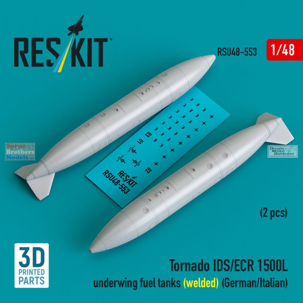 RESRSU480553U 1:48 ResKit Tornado IDS/ECR 1500L Underwing Fuel Tanks Welded (German/Italy)