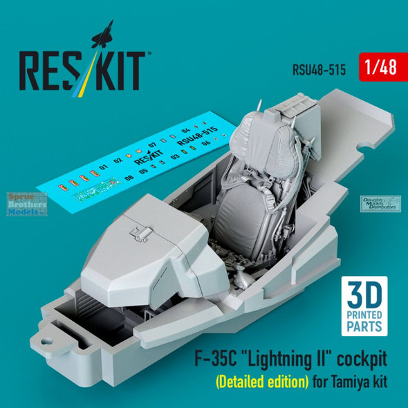 RESRSU480515U 1:48 ResKit F-35C Lightning II Cockpit Set Detailed Edition (TAM kit)
