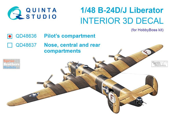 QTSQD48636 1:48 Quinta Studio 3D Decal - B-24D B-24J Liberator Pilot Compartment (HBS kit)