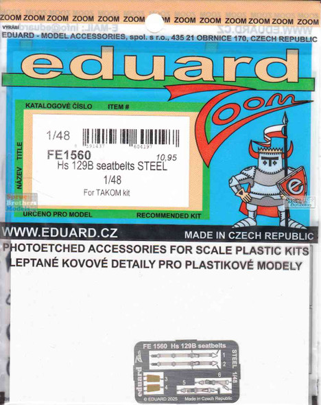 EDUFE1560 1:48 Eduard Color Zoom PE - Hs129B Seatbelts (TAK kit)