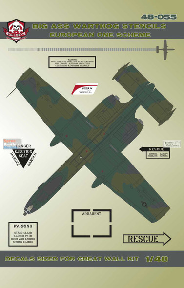 BMA48055 1:48 Bullseye Model Aviation Decals - A-10 Thunderbolt II 'Big Ass Warthog' Stencils European One Scheme