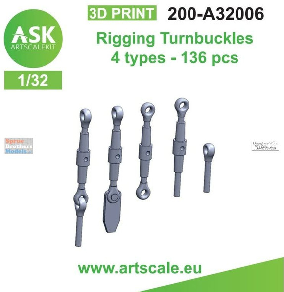 ASKA32006 1:32 ASK/Art Scale Rigging Turnbuckles 4 Types 136pcs