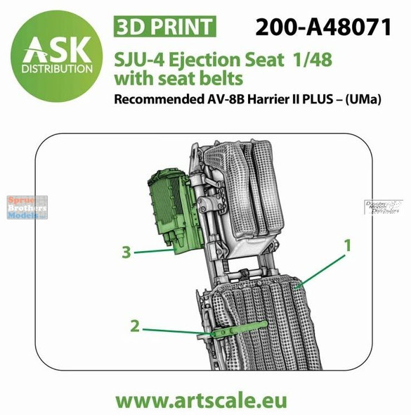 ASKA48071 1:48 ASK/Art Scale SJU-4 Ejection Seat with Seatbelts [for AV-8B+ Harrier II] (UMA kit)