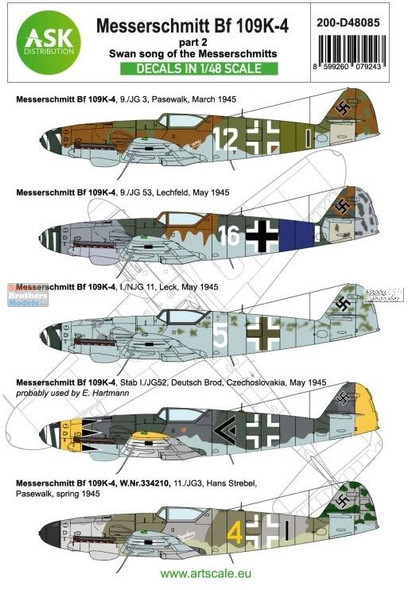 ASKD48085 1:48 ASK/Art Scale Decals - Bf109K Part 2 'Swan Song of the Messerschmitts'