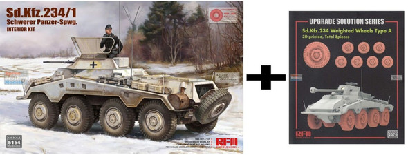 RFMRM5154B 1:35 Rye Field Model Sd.Kfz.234/1 Schwerer Panzer-Spwg [Interior Kit] + Weighted Wheels Set Type A