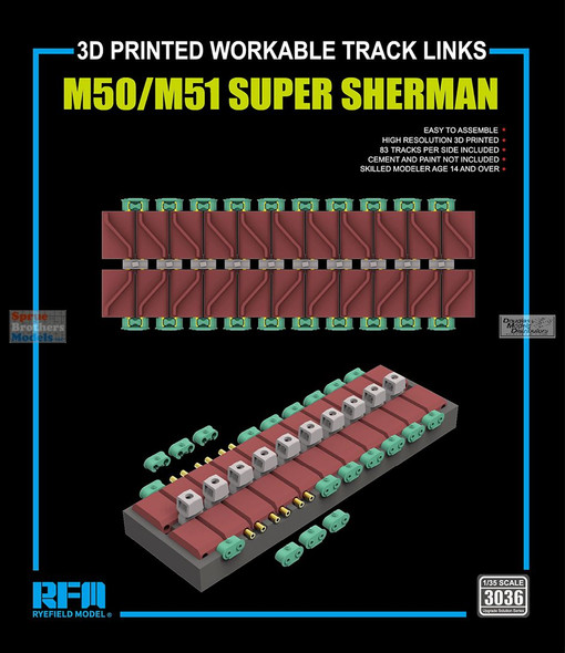 RFMRM3036 1:35 Rye Field Model M50 M51 Super Sherman 3D Printed Workable Track Set