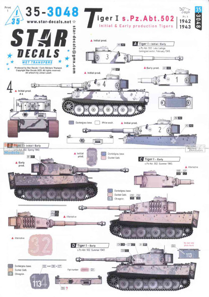SRD353048 1:35 Star Decals: Tiger I s.Pz.Abt. 502 #1 - Initial and Early Production Tigers 1942-43