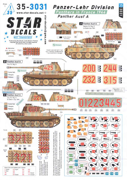 SRD353031 1:35 Star Decals: Panthers in France 1944 - Panzer-Lehr Division