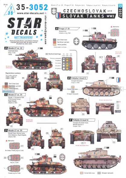 SRD353052 1:35 Star Decals: WW2 Czechoslovak & Slovak Tanks