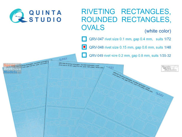 QTSQRV048 Quinta Studio 3D Decal - 1:48 Riveting Rectangles, Rounded Rectangles & Ovals (white) [0.15mm / gap 0.6mm]