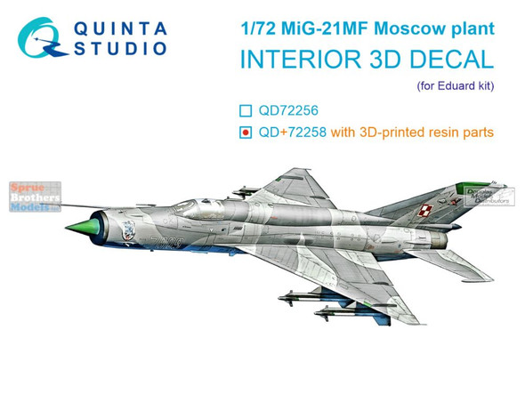 QTSQD72258R 1:72 Quinta Studio 3D Decal - MiG-21MF Fishbed [Moscow Plant] + Resin (EDU kit)