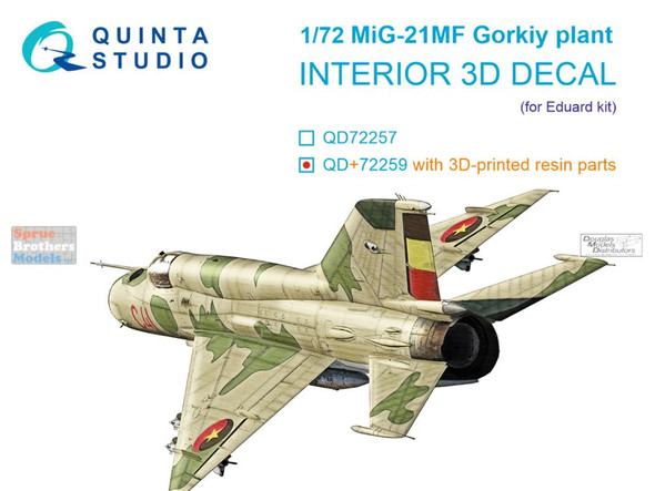 QTSQD72259R 1:72 Quinta Studio 3D Decal - MiG-21MF Fishbed [Gorkiy Plant] + Resin (EDU kit)