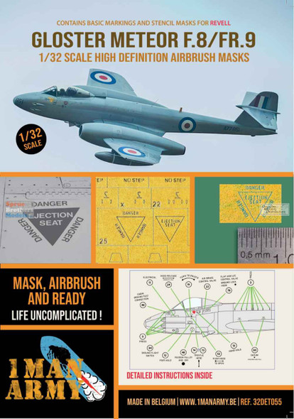 OMA32DET055 1:32 1Man Army Basic Markings & Stencil Masks - Gloster Meteor F.8/FR.9 (REV kit)