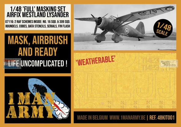 OMA48KIT001 1:48 1Man Army Masks: Westland Lysander Full Masking Set (AFX kit)