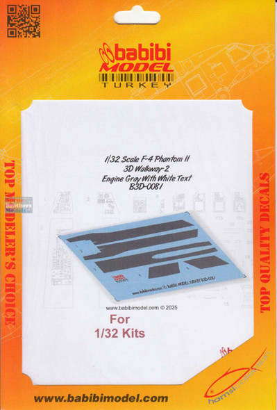 BBBB3D0081 1:32 Babibi Model 3D Decals F-4 Phantom II Walkway Version 2 Engine Gray with White Text