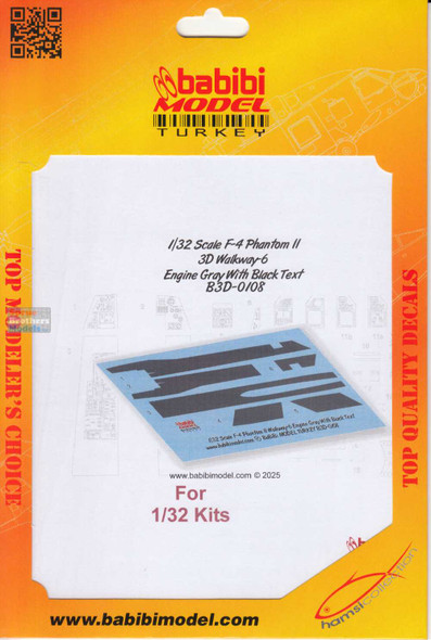 BBBB3D0108 1:32 Babibi Model 3D Decals F-4 Phantom II Walkway Version 6 Engine Gray with Black Text