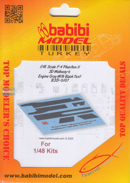 BBBB3D0107 1:48 Babibi Model 3D Detail Set - F-4 Phantom II Walkways Version 6 Engine Gray with Black Text
