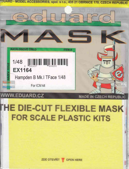 EDUEX1164 1:48 Eduard Mask - Hampden B Mk.I TFACE (ICM kit)
