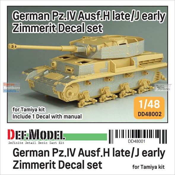 DEFDD48002 1:48 DEF Decal - Panzer IV Ausf.H Late / Ausf.J Early Zimmerit Coating Water Slide Decal Sheet