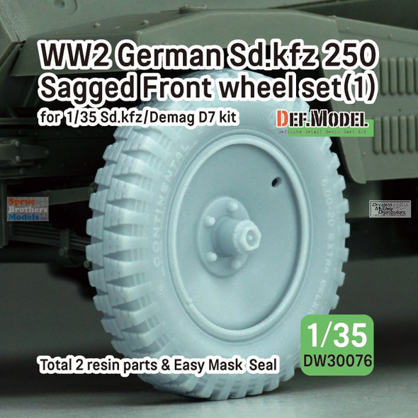 DEFDW30076 1:35 DEF Model WW2 German Sd.Kfz.250 Sagged Front Wheel Set #1