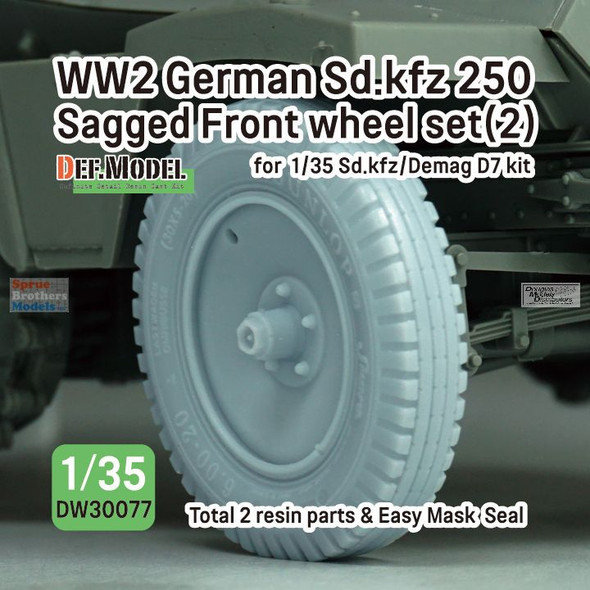 DEFDW30077 1:35 DEF Model WW2 German Sd.Kfz.250 Sagged Front Wheel Set #2