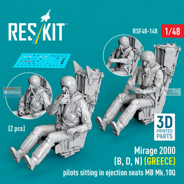 RESRSF480148F 1:48 ResKit Mirage 2000B Mirage 2000D Mirage 2000N Greek Pilot Figures in MB Mk.100 Ejection Seats