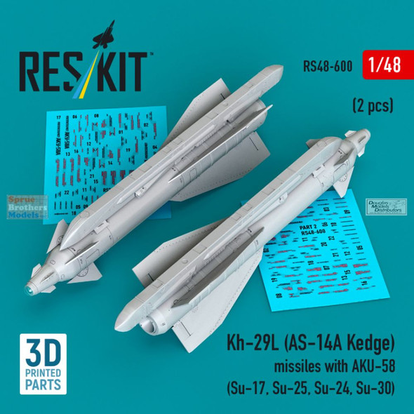 RESRS480600 1:48 ResKit KH-29L (AS-14A Kedge) Missiles with AKU-58 Set