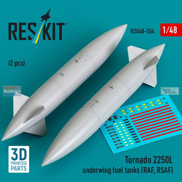 RESRSU480554U 1:48 ResKit Tornado 2250L Underwing Fuel Tanks (RAF / RSAF)