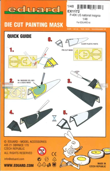 EDUEX1172 1:48 Eduard Mask - P-40K Warhawk US National Insignia (EDU kit)