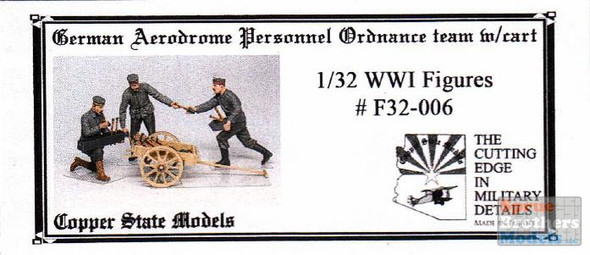 CSMF32-006 1:32 Copper State Models WWI Figure Set - German Aerodrome Personnel Ordnance Team with Cart