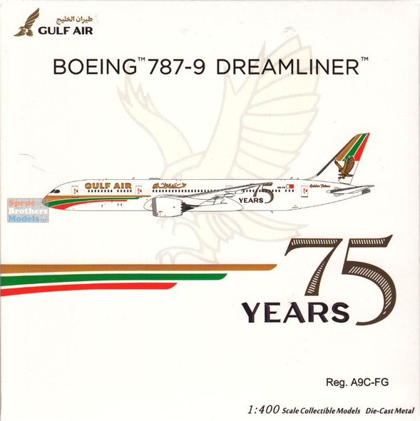 NGM55156 1:400 NG Model Gulf Air B787-9 Reg #A9C-FG '75 Years' (pre-painted/pre-built)