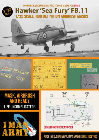OMA32DET062 1:32 1Man Army Basic Markings & Stencil Masks - Hawker Sea Fury FB.11 (DBM kit)