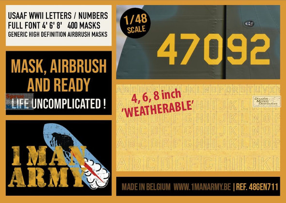 OMA48GEN711 1:48 1Man Army Masks: USAAF WW2 Letters / Numbers Full Font 4' 6' 8'