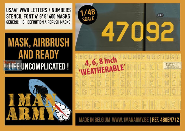 OMA48GEN712 1:48 1Man Army Masks: USAAF WW2 Letters / Numbers Stencil Font 4' 6' 8'