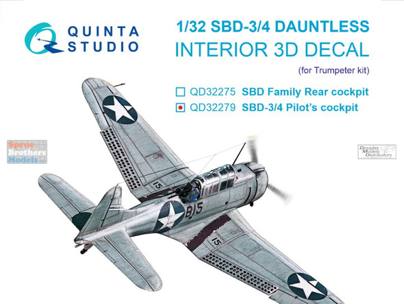 QTSQD32279 1:32 Quinta Studio 3D Decal - SBD-3 SBD-4 Dauntless Pilot's Cockpit (TRP kit)