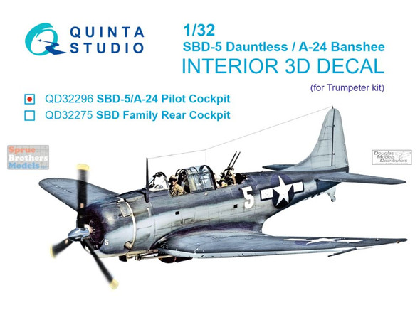 QTSQD32296 1:32 Quinta Studio 3D Decal - SBD-5 Dauntless A-24 Banshee Pilot's Cockpit (TRP kit)