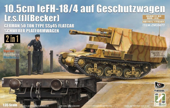 ZIM35077 1:35 Zimi Model 10.5cm leFH-18/4 auf Geschutzwagen Lr.s(f)(Becker) German 50-ton Type SSy45 Flatcar Schwerer Platformwagen