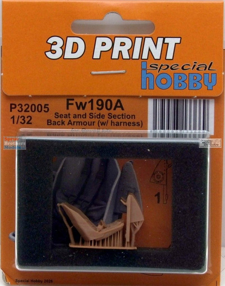 SPHP32005P 1:32 Special Hobby Fw190A Seat and Side Section Back Armor with Harness (REV kit)