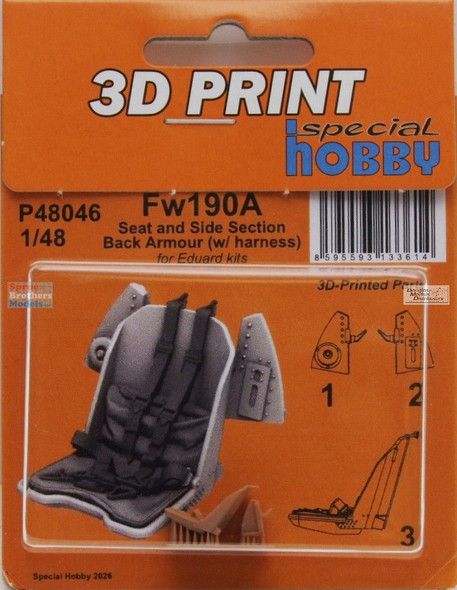 SPHP48046P 1:48 Special Hobby Fw190A Seat and Side Section Back Armor with Harness (EDU kit)