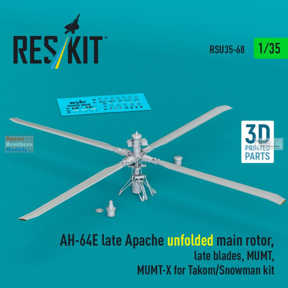 RESRSU350068U 1:35 ResKit AH-64E Apache Unfolded Main Rotor Late Blades MUMT MUMT-X (TAK kit)