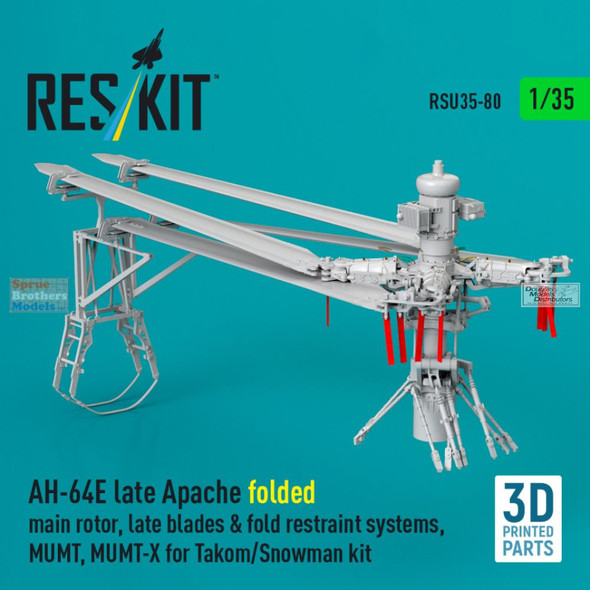 RESRSU350080U 1:35 ResKit AH-64E Apache Folded Main Rotor Late Blades Fold Restraint System MUMT MUMT-X (TAK kit)