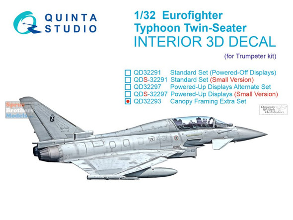 QTSQD32293 1:32 Quinta Studio 3D Decal - EF-2000B EF-2000T Eurofighter Typhoon Canopy Framing Extras Set (TRP kit)