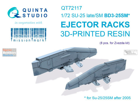 QTSQT72117 1:72 Quinta Studio Su-25 Frogfoot Late/SM BD3-25SM Ejector Racks (ZVE kit)