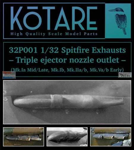 KOT32P001P  1:32 Kotare Exhausts (Triple Ejector Nozzle Outlet) for Spitfire Mk.Ia Mid Late / Ib / IIa / IIb / Va / Vb Early (KOT kit)