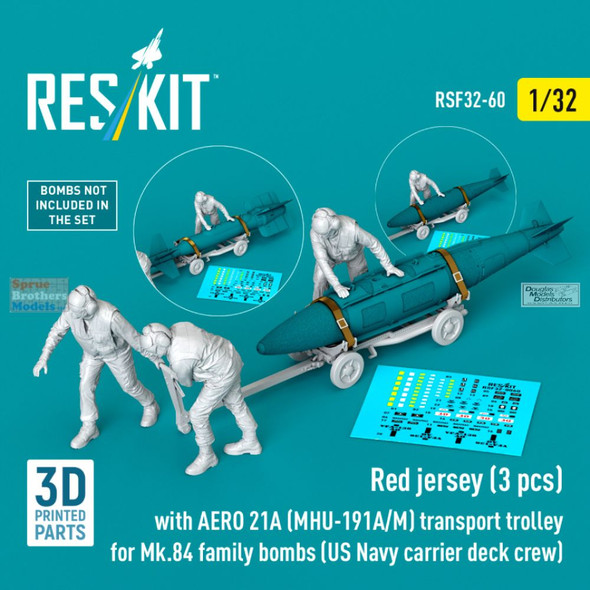 RESRSF320060F 1:32 ResKit Red Jerseys Figure Set with Transport Trolley AERO 21A (MHU-191A/M) for Mk.84 Bomb Family