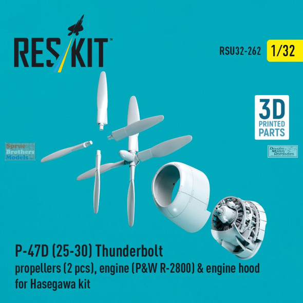 RESRSU320262U 1:32 ResKit P-47D-25/30 Thunderbolt Propellers, Engine & Engine Hood Set (HAS kit)
