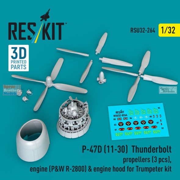 RESRSU320264U 1:32 ResKit P-47D(11-30) Thunderbolt Propellers, Engine & Engine Hood Set (TRP kit)