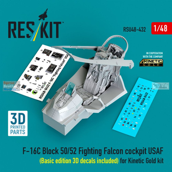 RESRSU480432U 1:48 ResKit USAF F-16C Block 50/52 Falcon Cockpit Set Basic Edition (KIN kit)